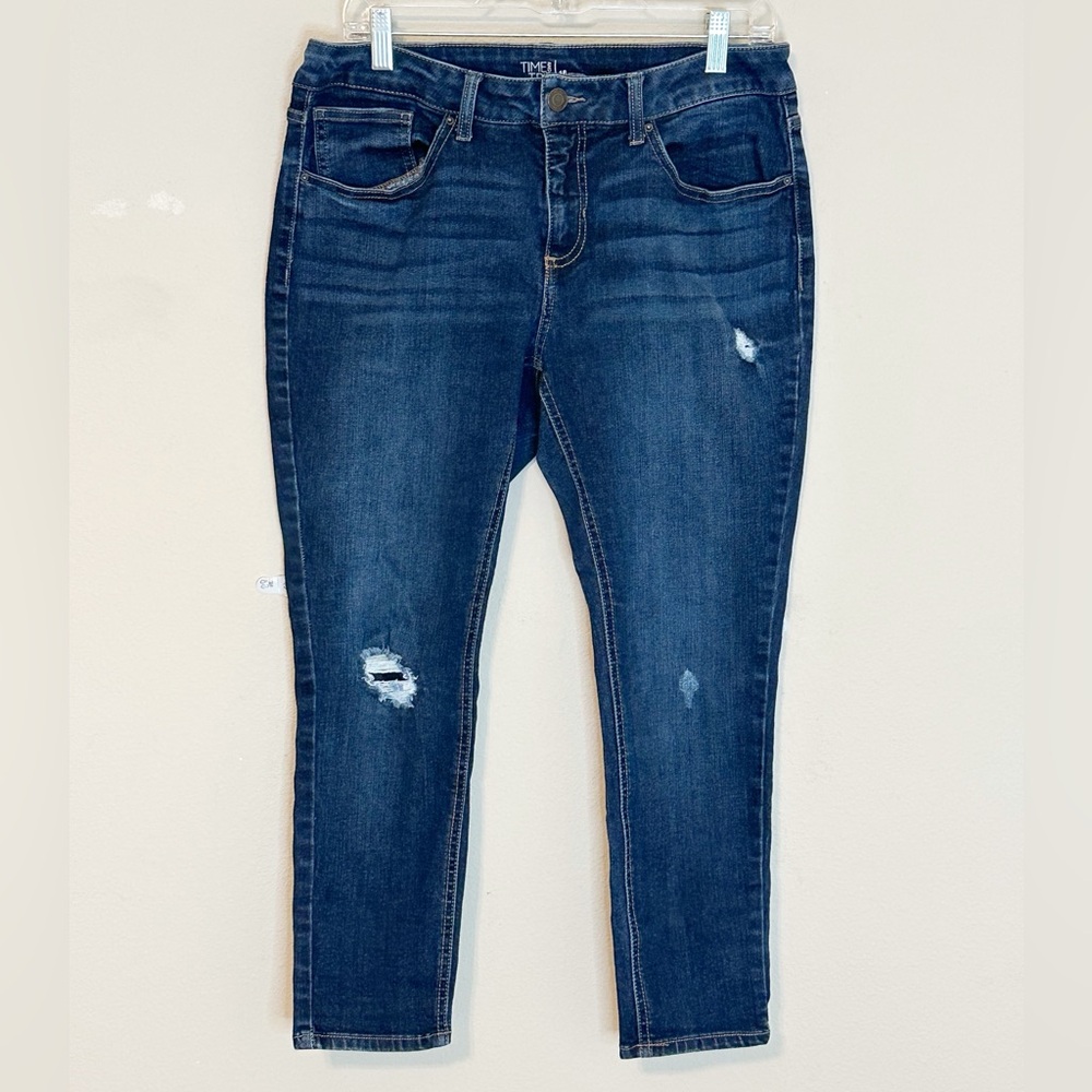 Time and Tru Women's Dark Blue Distressed Ankle Jeans -size 16P
